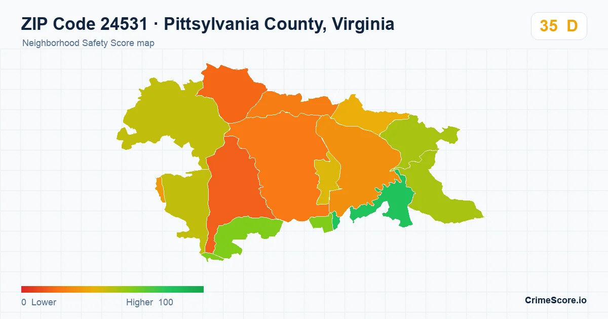 ZIP Code 24531 in Pittsylvania County, Virginia neighborhood Safety Score map