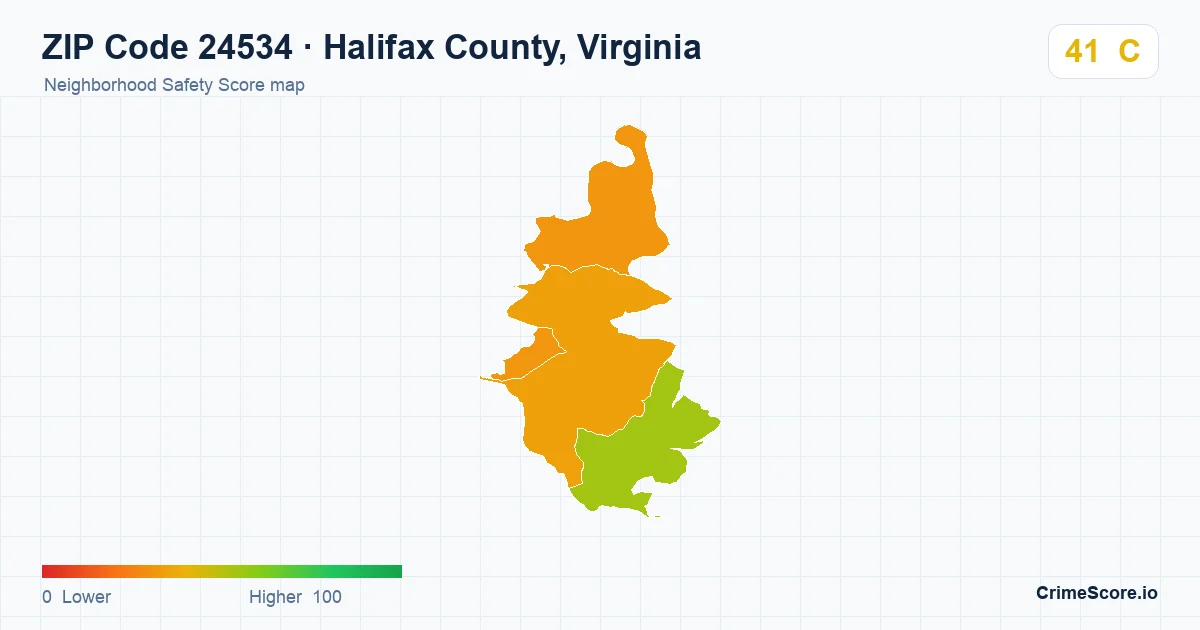ZIP Code 24534 in Halifax County, Virginia neighborhood Safety Score map