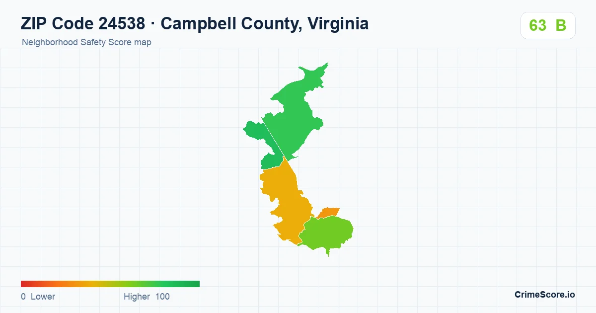 ZIP Code 24538 in Campbell County, Virginia neighborhood Safety Score map