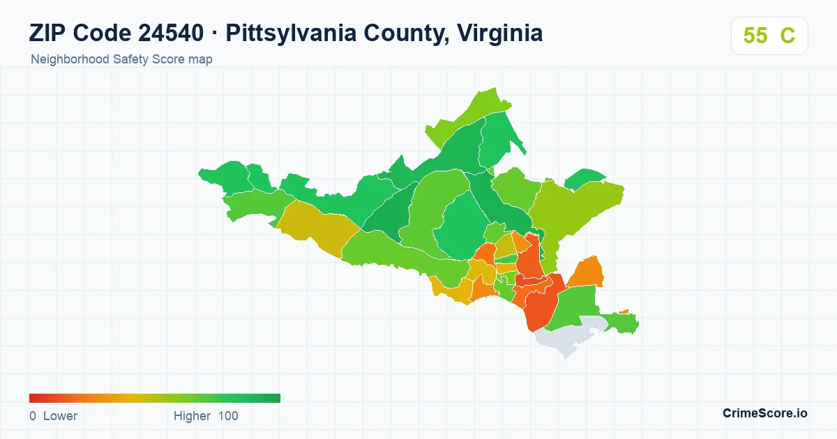 ZIP Code 24540 in Pittsylvania County, Virginia neighborhood Safety Score map