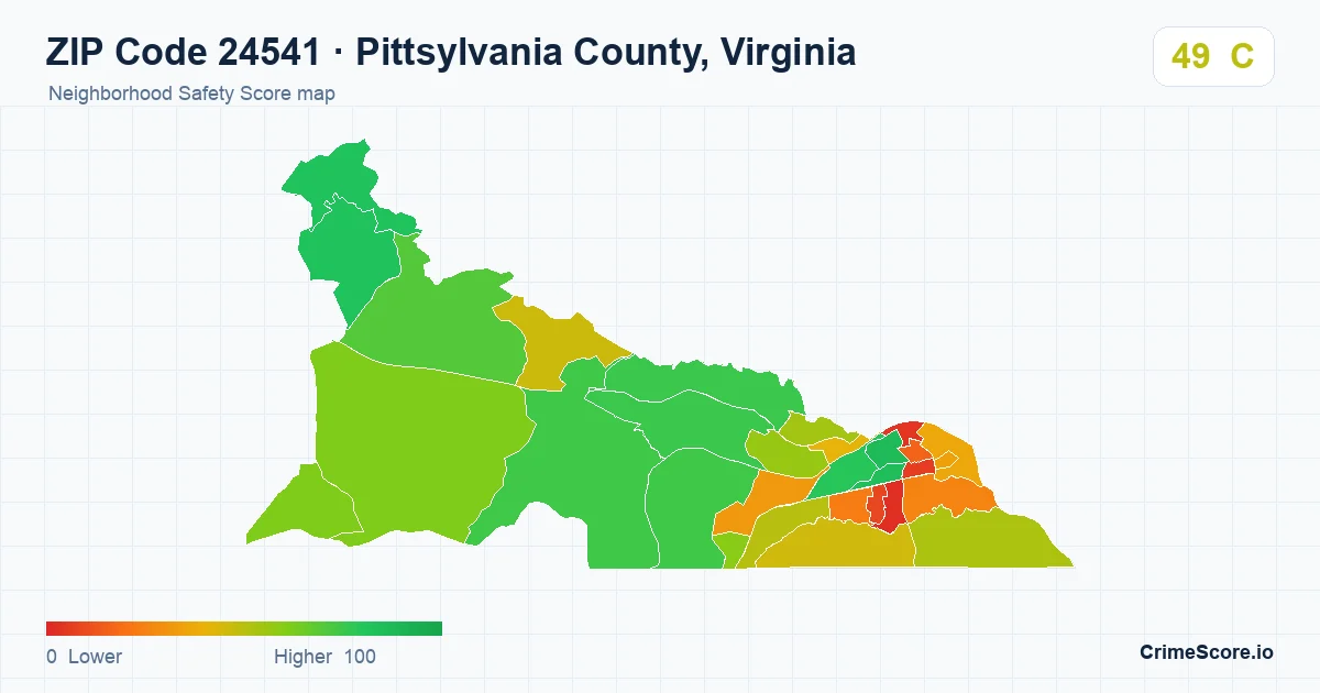 ZIP Code 24541 in Pittsylvania County, Virginia neighborhood Safety Score map
