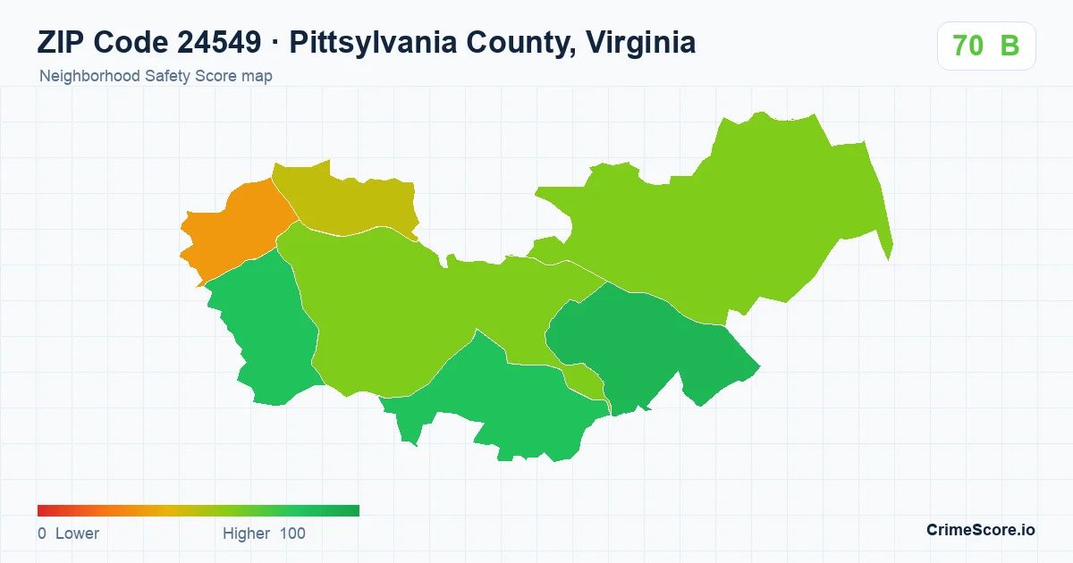ZIP Code 24549 in Pittsylvania County, Virginia neighborhood Safety Score map