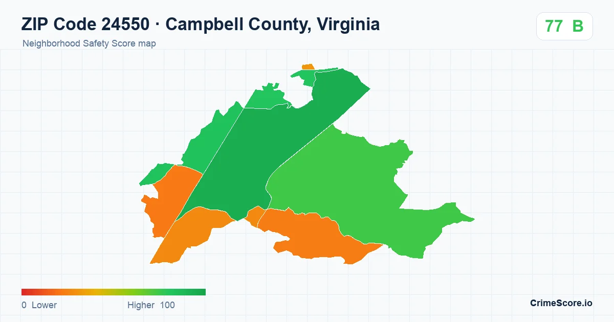 ZIP Code 24550 in Campbell County, Virginia neighborhood Safety Score map