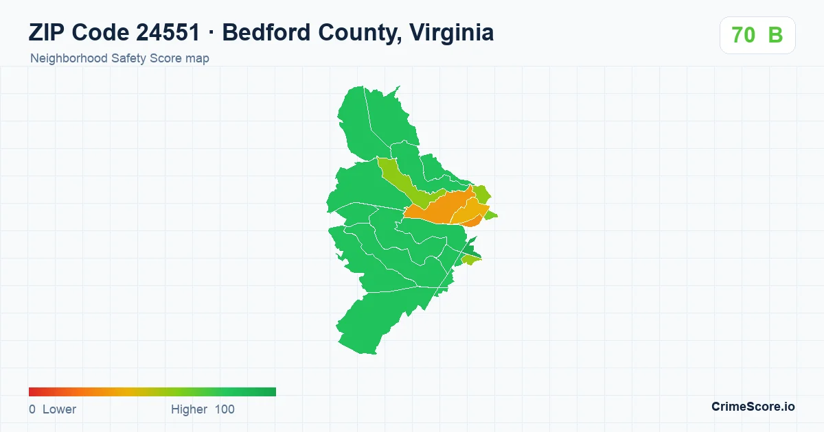 ZIP Code 24551 in Bedford County, Virginia neighborhood Safety Score map