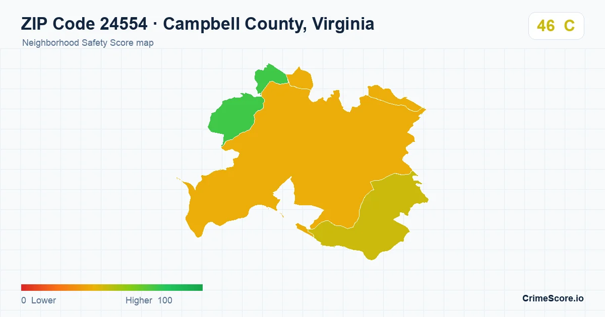 ZIP Code 24554 in Campbell County, Virginia neighborhood Safety Score map