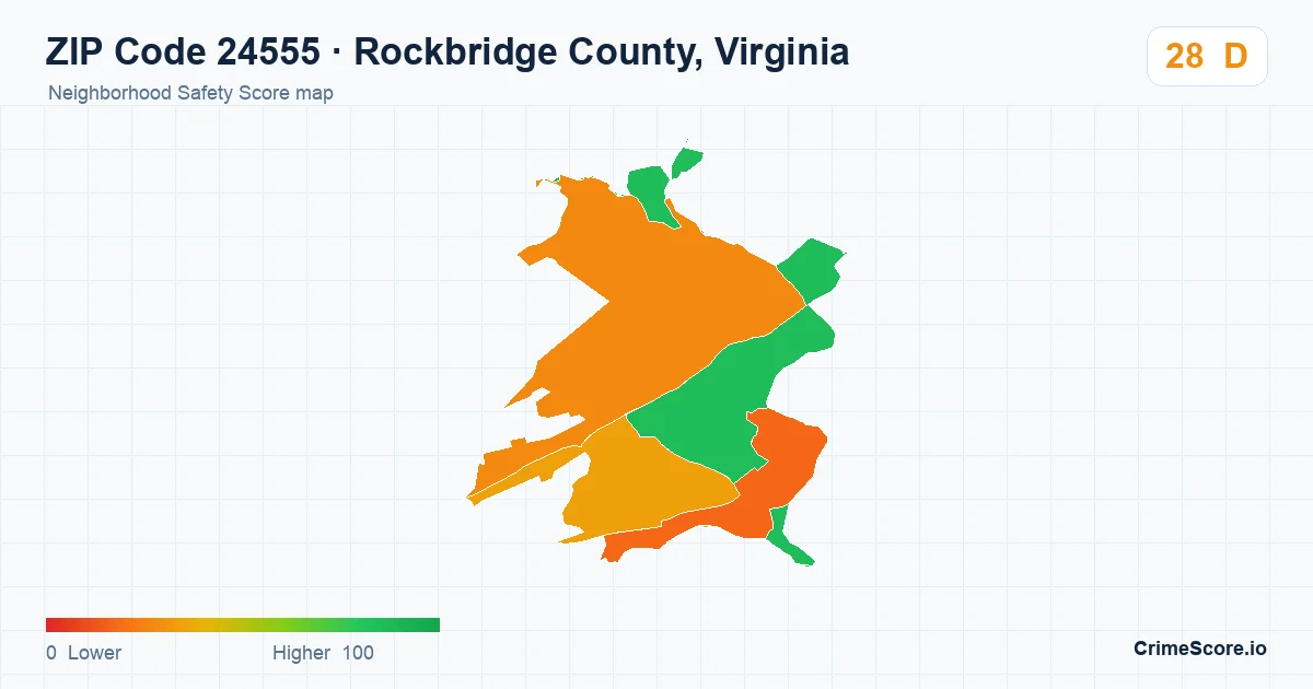 ZIP Code 24555 in Rockbridge County, Virginia neighborhood Safety Score map