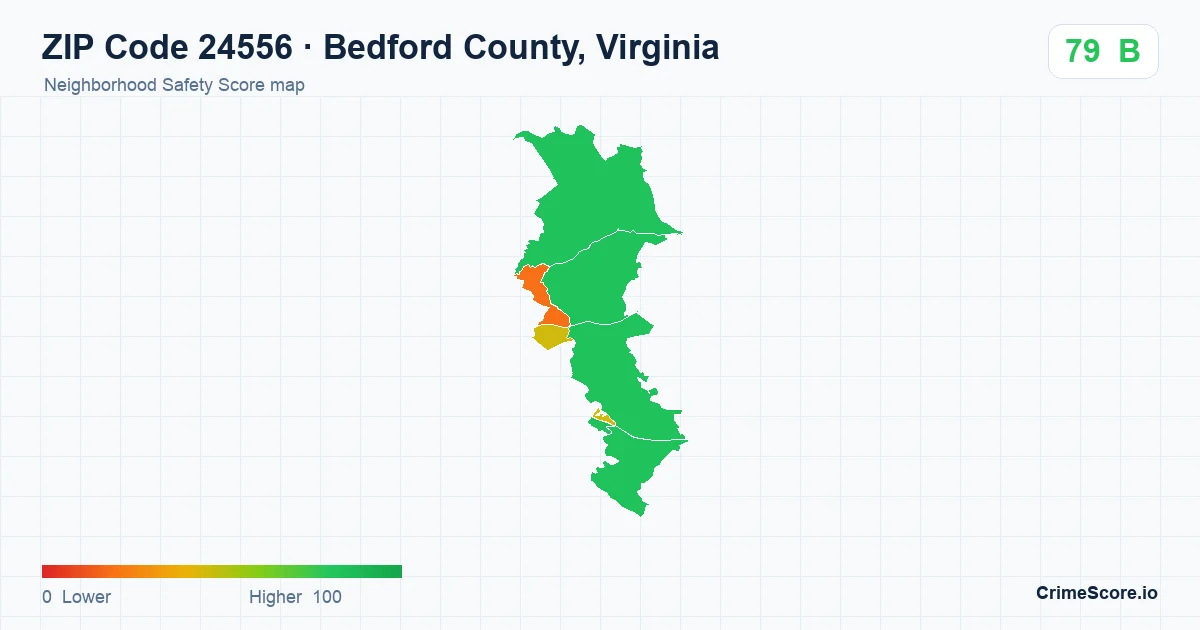 ZIP Code 24556 in Bedford County, Virginia neighborhood Safety Score map
