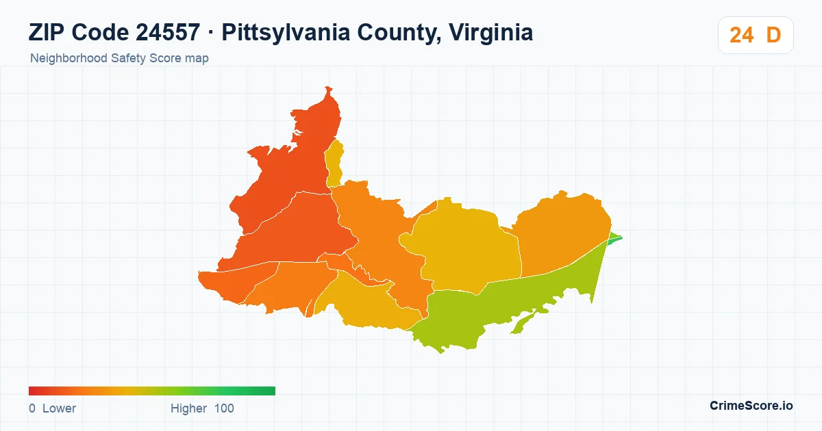 ZIP Code 24557 in Pittsylvania County, Virginia neighborhood Safety Score map