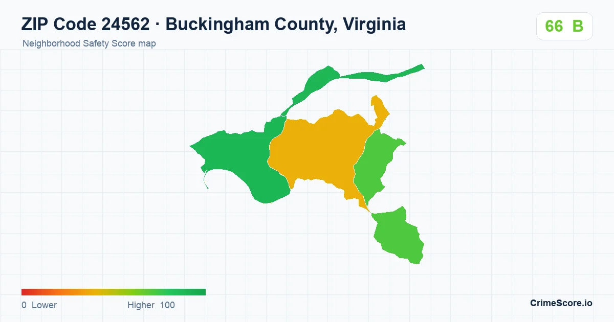 ZIP Code 24562 in Buckingham County, Virginia neighborhood Safety Score map