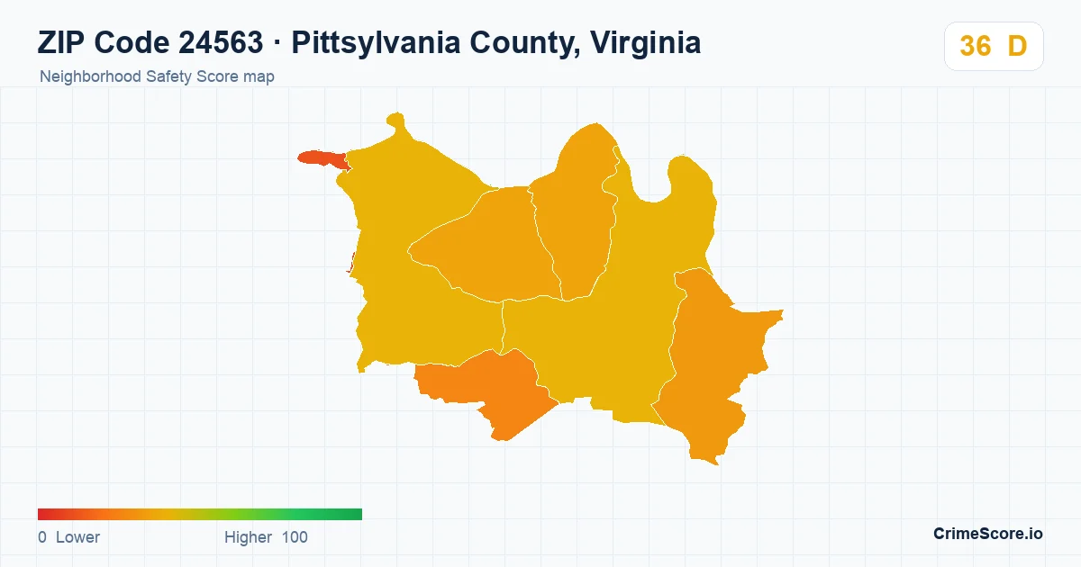 ZIP Code 24563 in Pittsylvania County, Virginia neighborhood Safety Score map