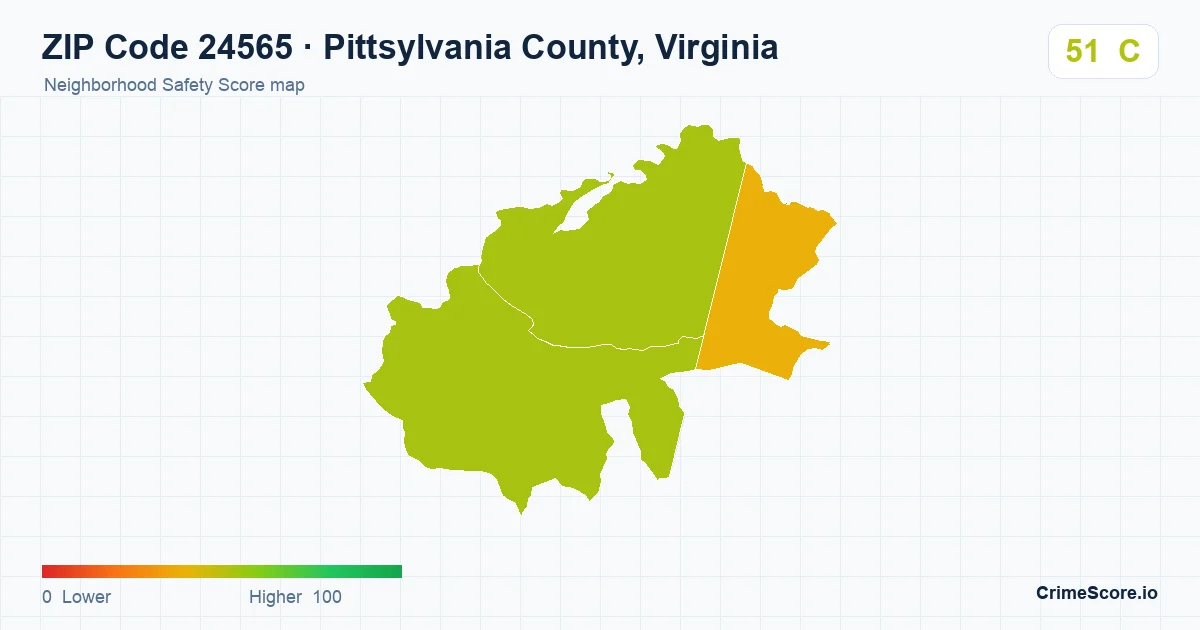 ZIP Code 24565 in Pittsylvania County, Virginia neighborhood Safety Score map