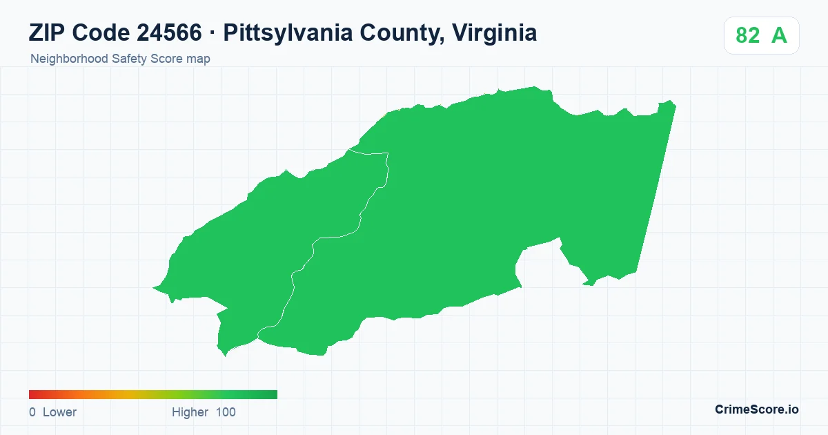 ZIP Code 24566 in Pittsylvania County, Virginia neighborhood Safety Score map