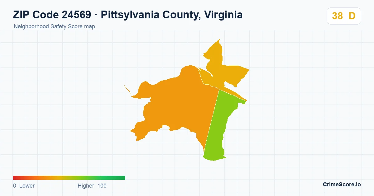 ZIP Code 24569 in Pittsylvania County, Virginia neighborhood Safety Score map