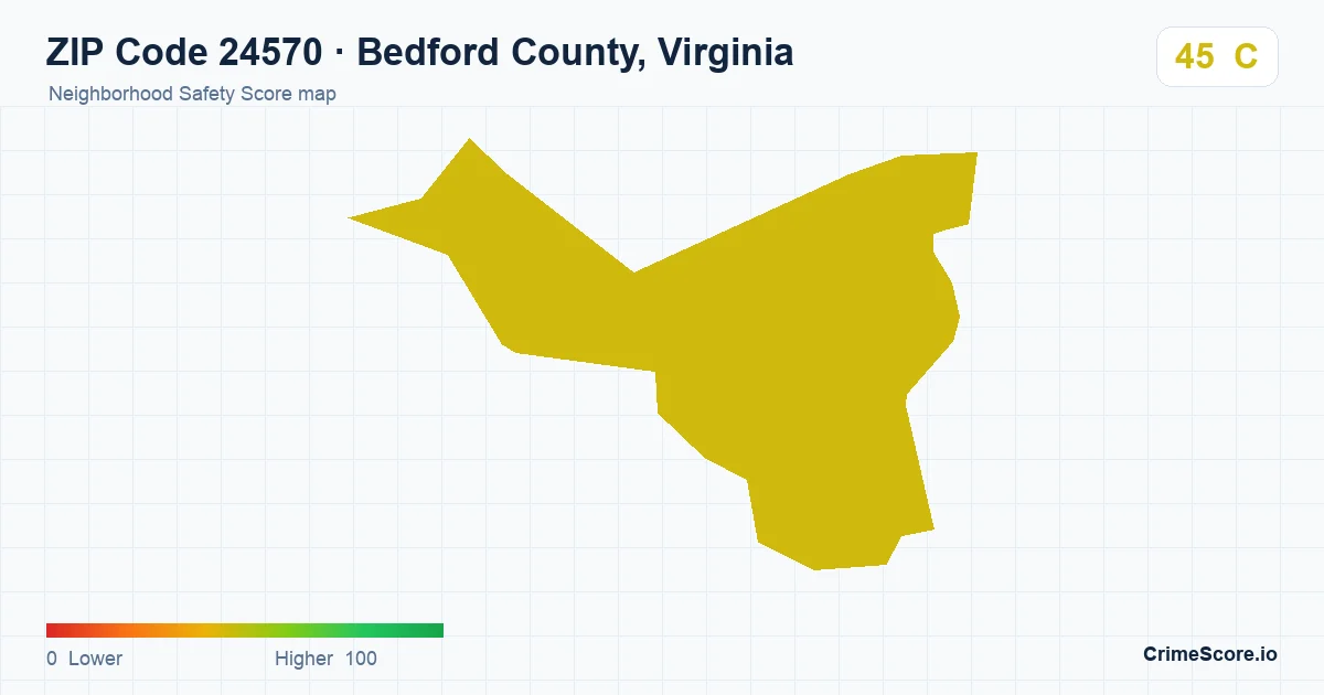 ZIP Code 24570 in Bedford County, Virginia neighborhood Safety Score map