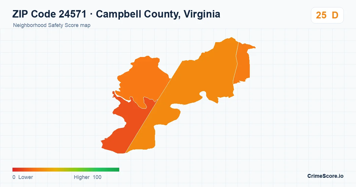 ZIP Code 24571 in Campbell County, Virginia neighborhood Safety Score map