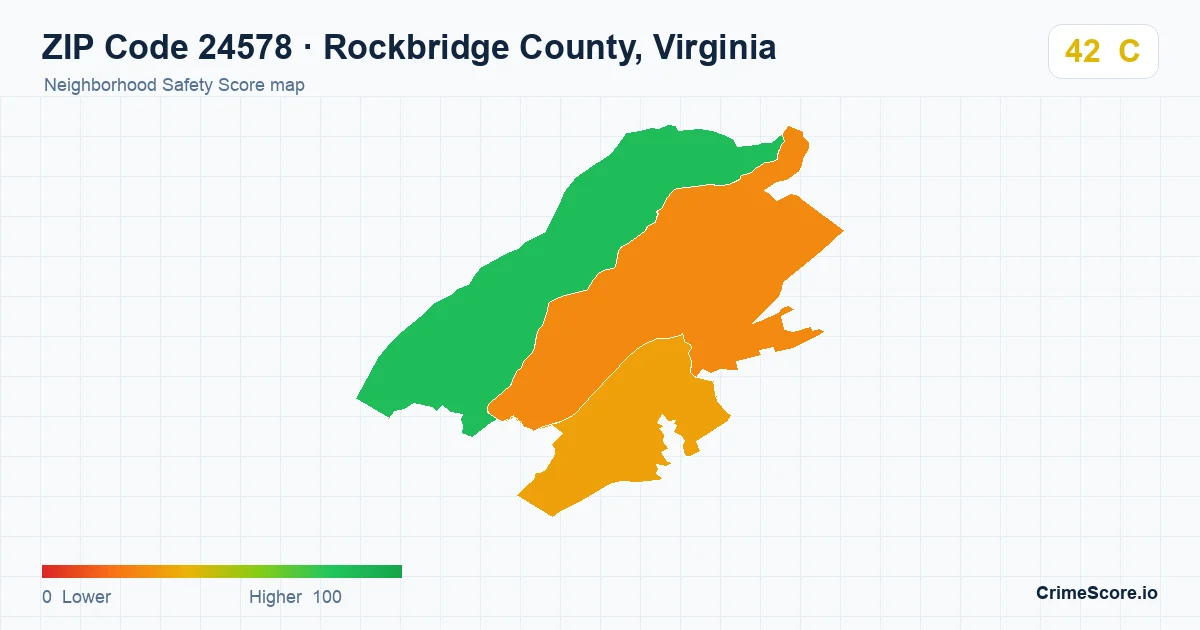 ZIP Code 24578 in Rockbridge County, Virginia neighborhood Safety Score map
