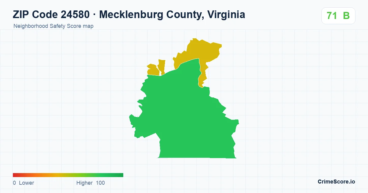 ZIP Code 24580 in Mecklenburg County, Virginia neighborhood Safety Score map