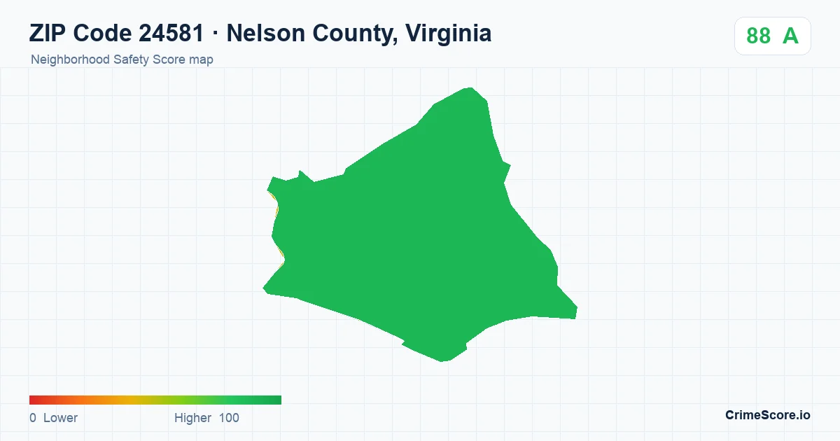 ZIP Code 24581 in Nelson County, Virginia neighborhood Safety Score map