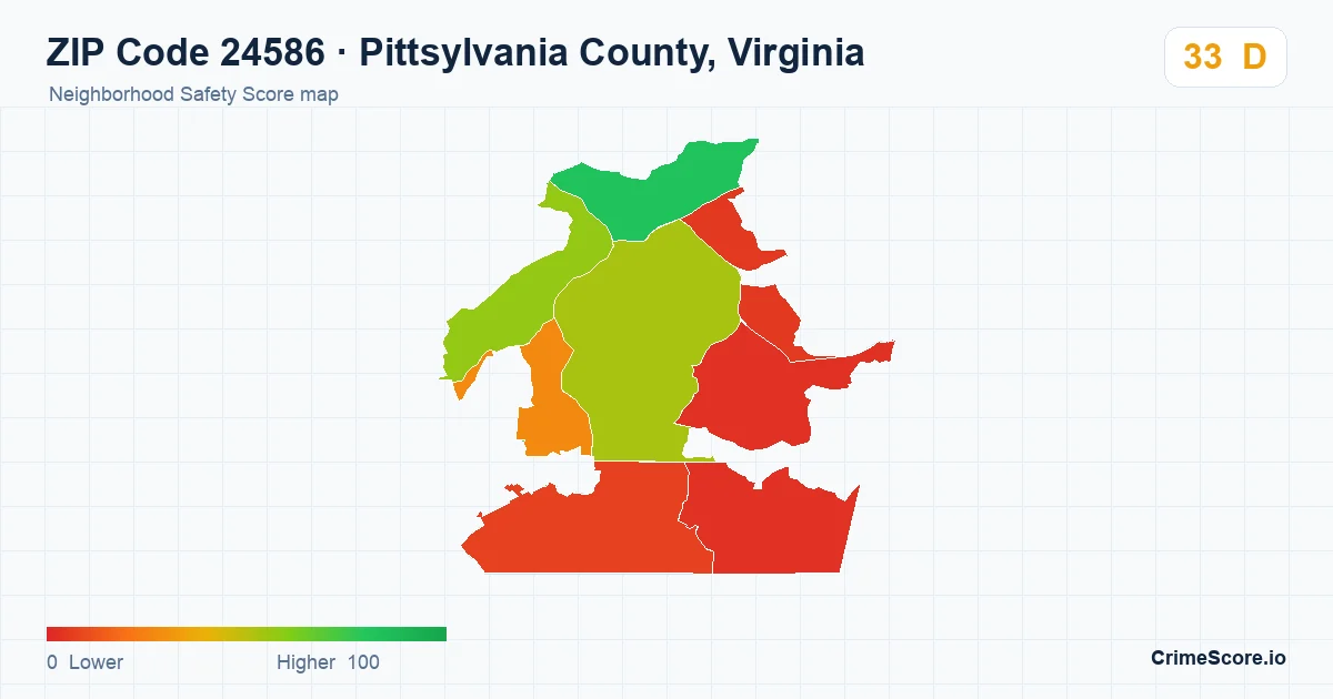 ZIP Code 24586 in Pittsylvania County, Virginia neighborhood Safety Score map