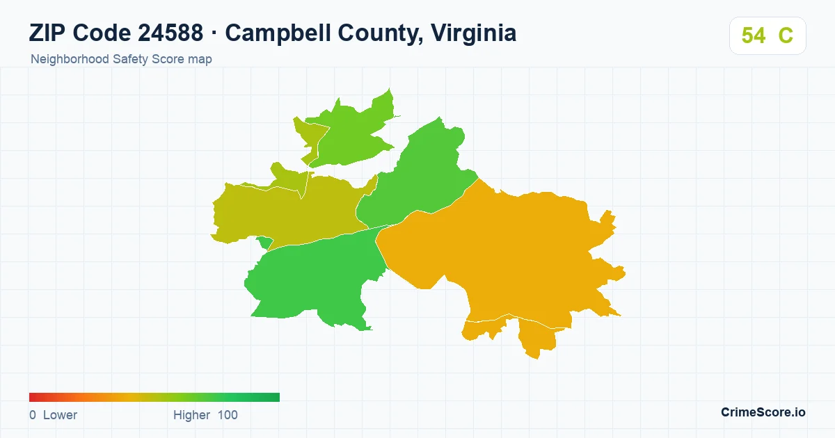 ZIP Code 24588 in Campbell County, Virginia neighborhood Safety Score map