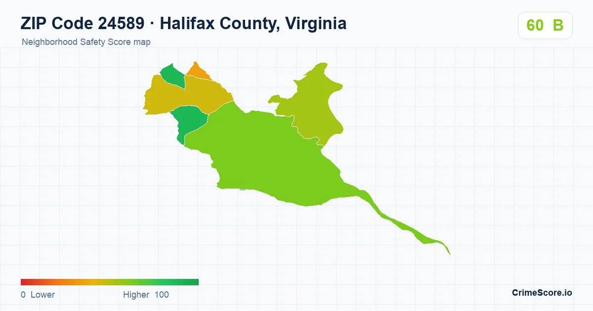 ZIP Code 24589 in Halifax County, Virginia neighborhood Safety Score map