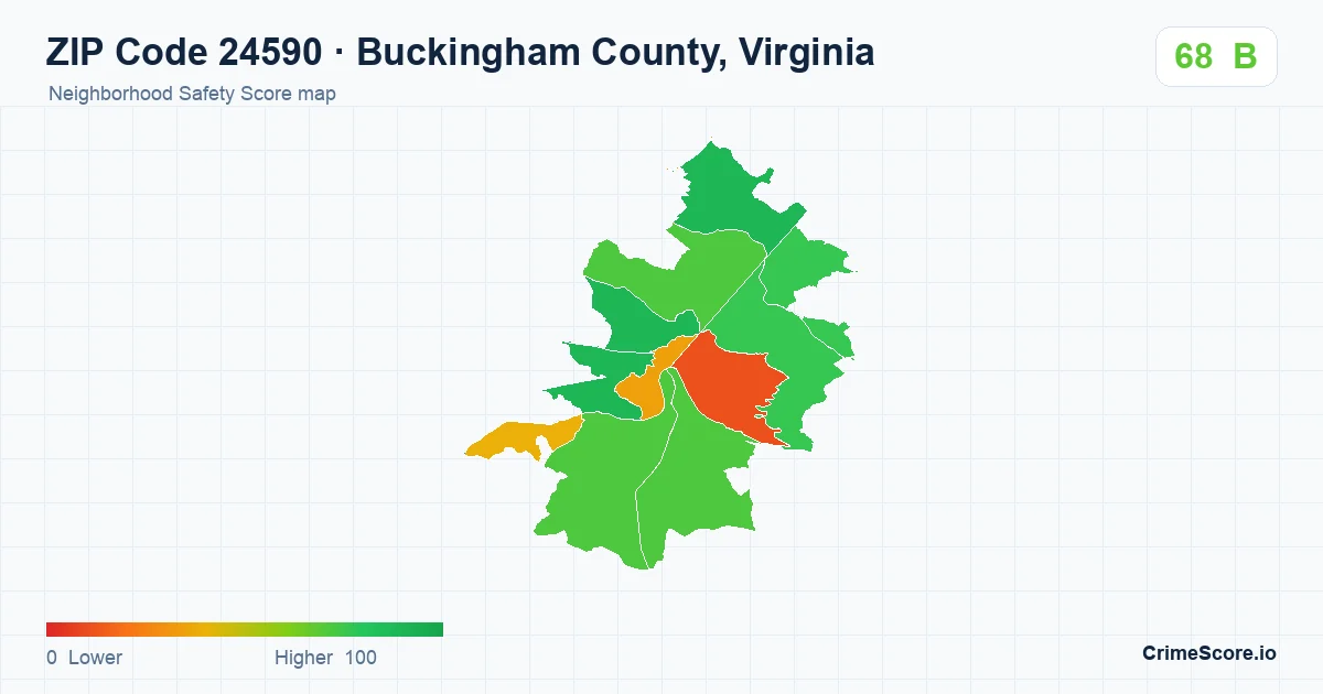 ZIP Code 24590 in Buckingham County, Virginia neighborhood Safety Score map