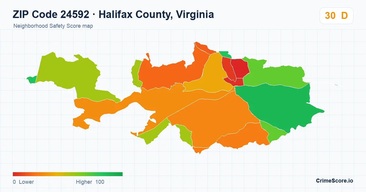 ZIP Code 24592 in Halifax County, Virginia neighborhood Safety Score map