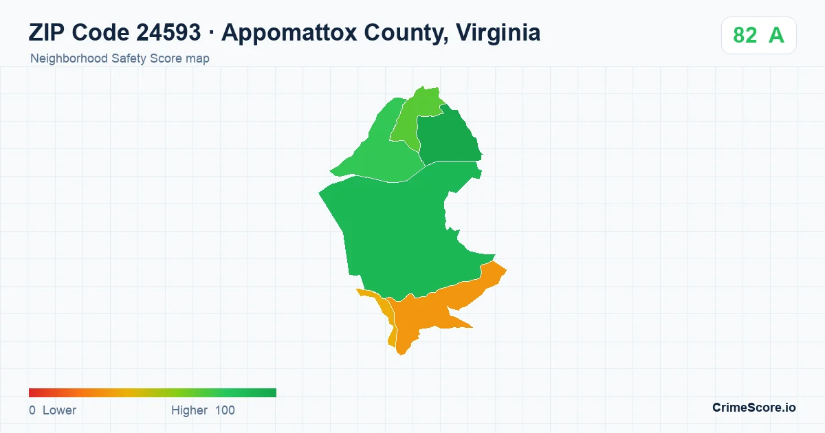 ZIP Code 24593 in Appomattox County, Virginia neighborhood Safety Score map