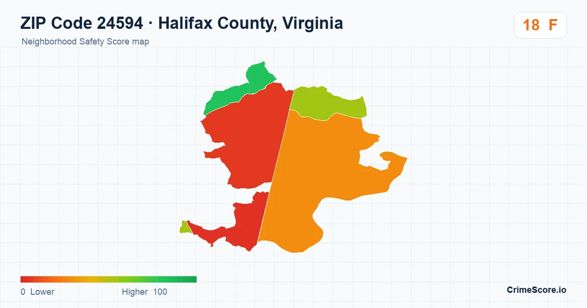 ZIP Code 24594 in Halifax County, Virginia neighborhood Safety Score map