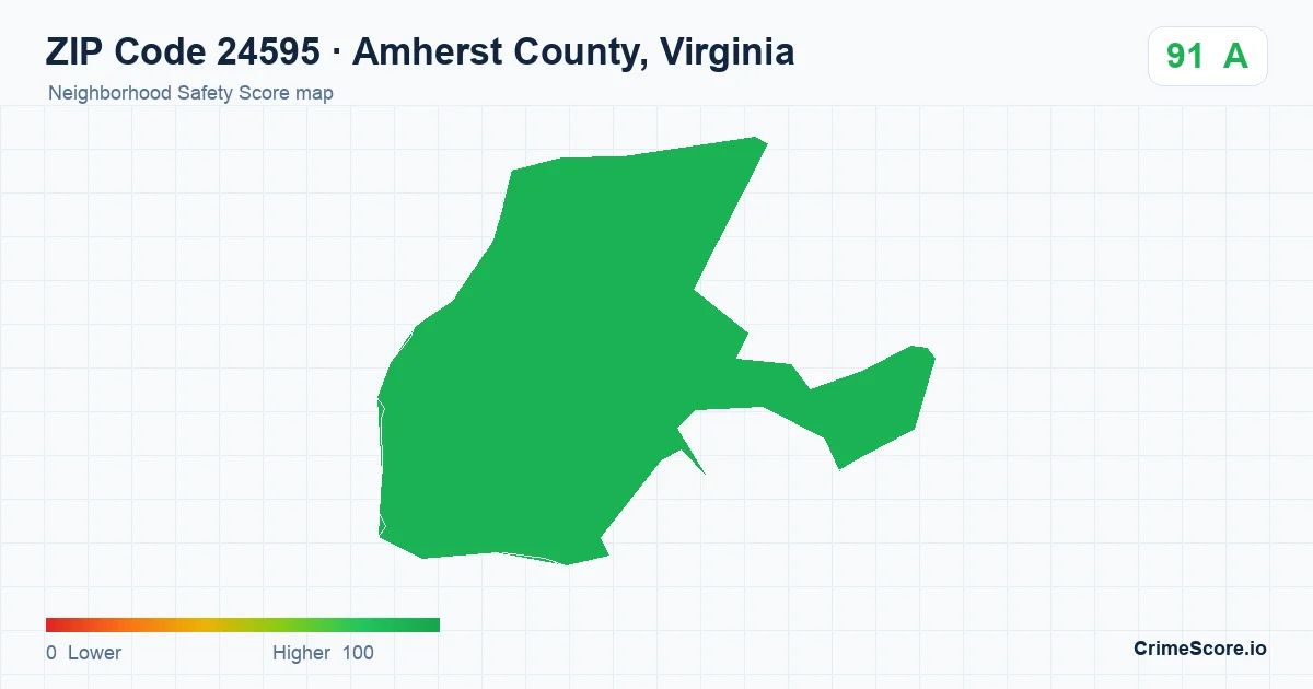 ZIP Code 24595 in Amherst County, Virginia neighborhood Safety Score map
