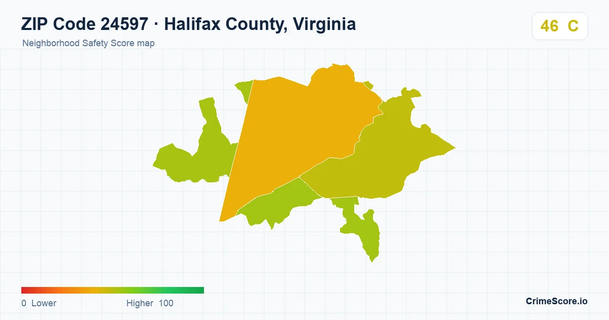 ZIP Code 24597 in Halifax County, Virginia neighborhood Safety Score map
