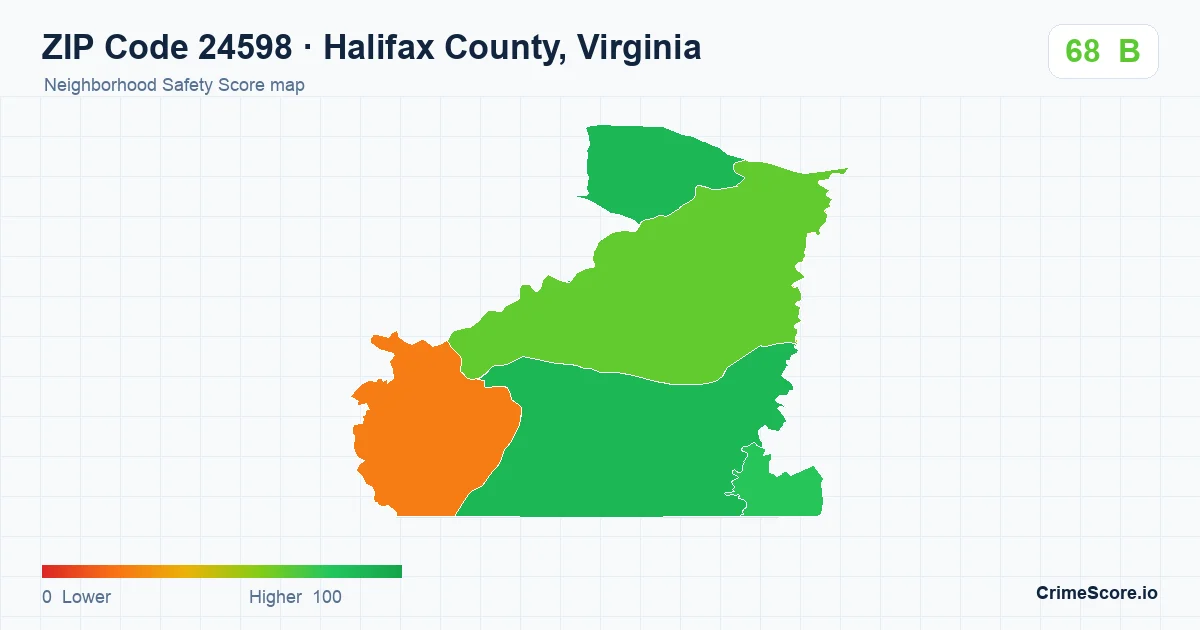ZIP Code 24598 in Halifax County, Virginia neighborhood Safety Score map