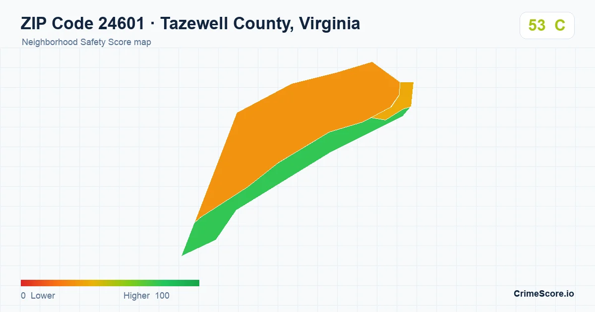 ZIP Code 24601 in Tazewell County, Virginia neighborhood Safety Score map