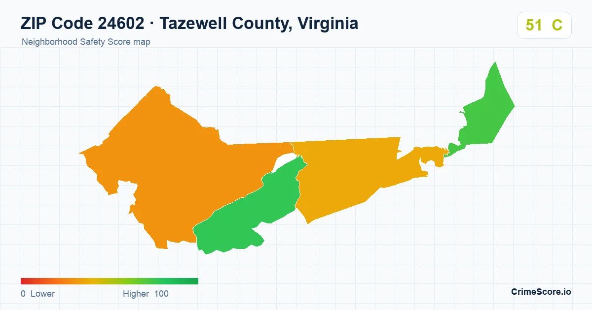 ZIP Code 24602 in Tazewell County, Virginia neighborhood Safety Score map