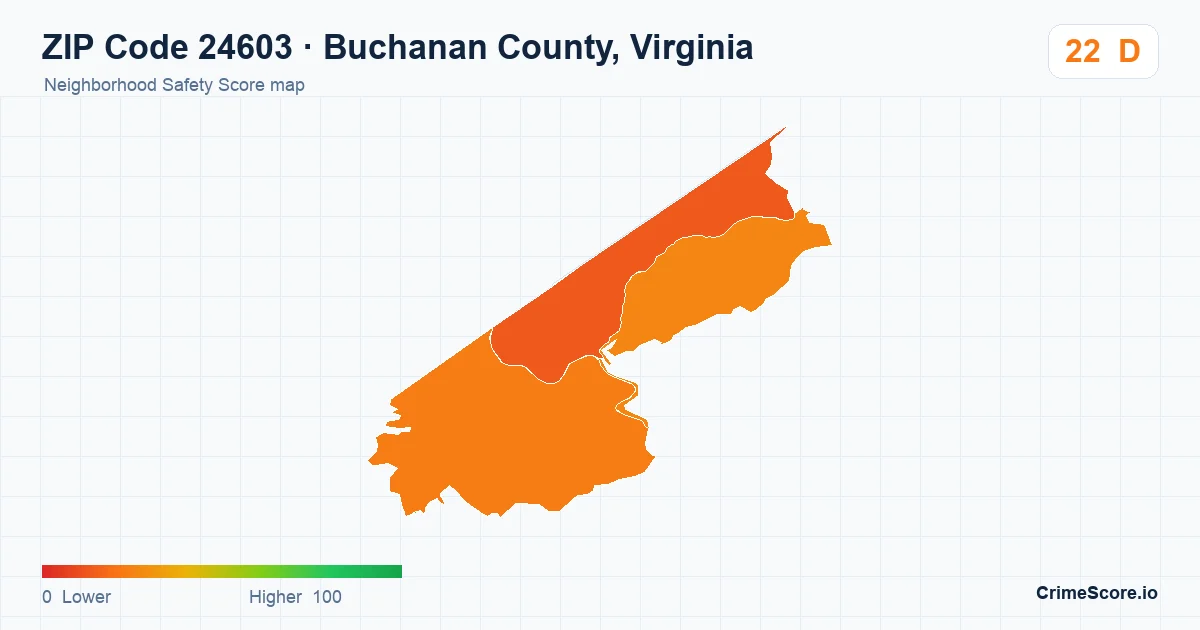 ZIP Code 24603 in Buchanan County, Virginia neighborhood Safety Score map