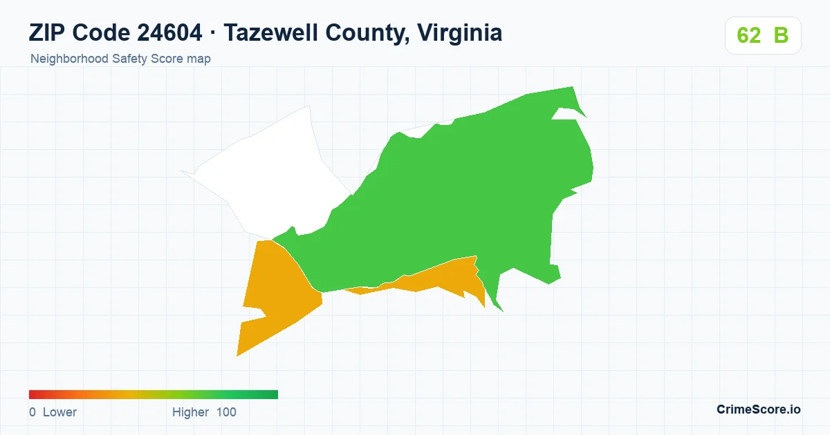 ZIP Code 24604 in Tazewell County, Virginia neighborhood Safety Score map