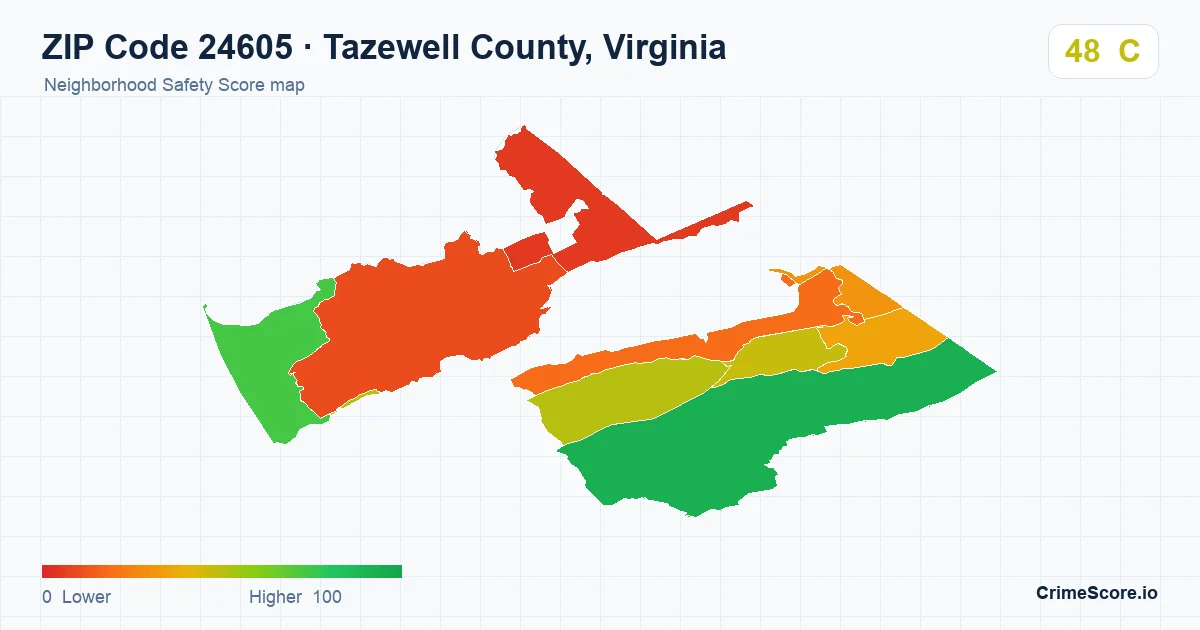 ZIP Code 24605 in Tazewell County, Virginia neighborhood Safety Score map