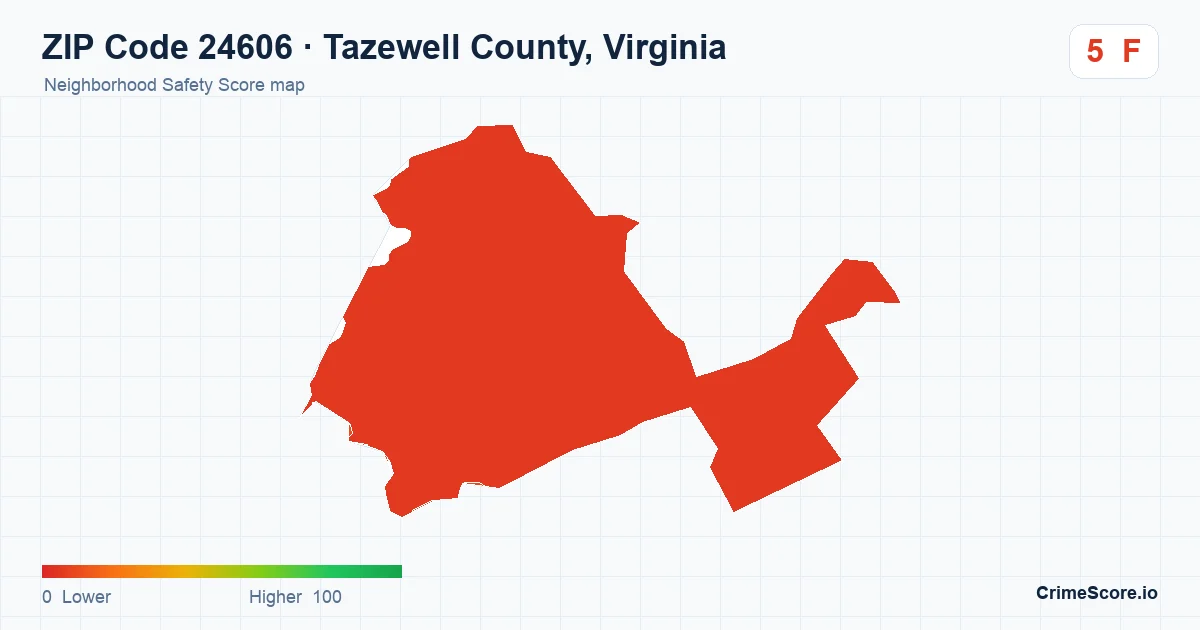 ZIP Code 24606 in Tazewell County, Virginia neighborhood Safety Score map