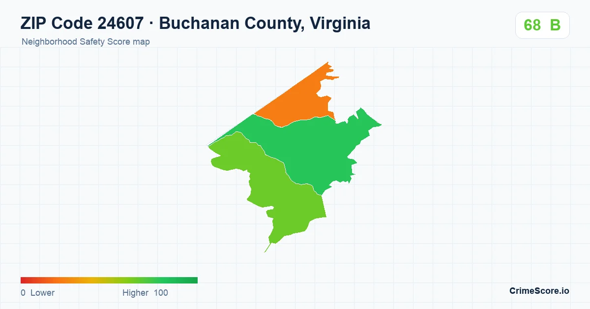ZIP Code 24607 in Buchanan County, Virginia neighborhood Safety Score map