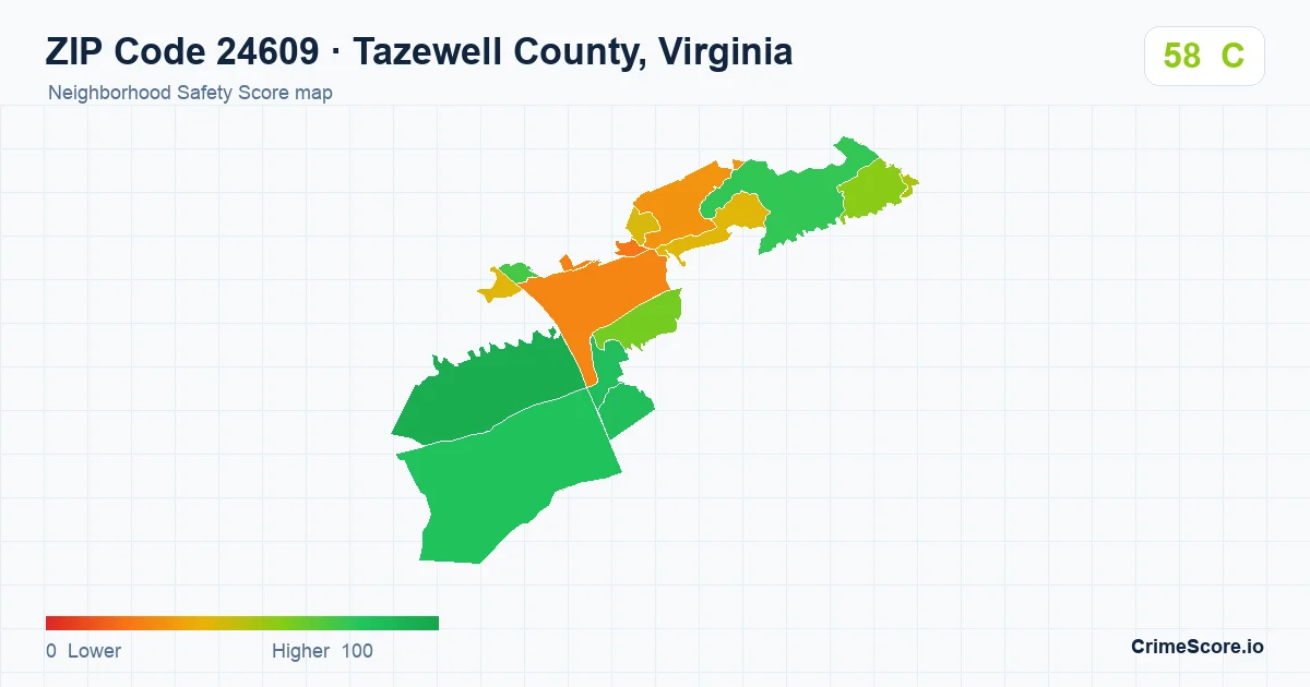 ZIP Code 24609 in Tazewell County, Virginia neighborhood Safety Score map
