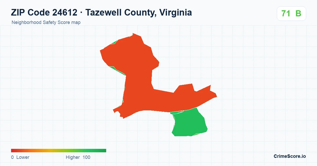 ZIP Code 24612 in Tazewell County, Virginia neighborhood Safety Score map