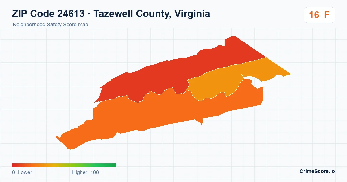 ZIP Code 24613 in Tazewell County, Virginia neighborhood Safety Score map