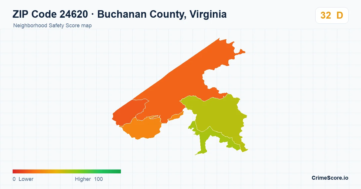 ZIP Code 24620 in Buchanan County, Virginia neighborhood Safety Score map