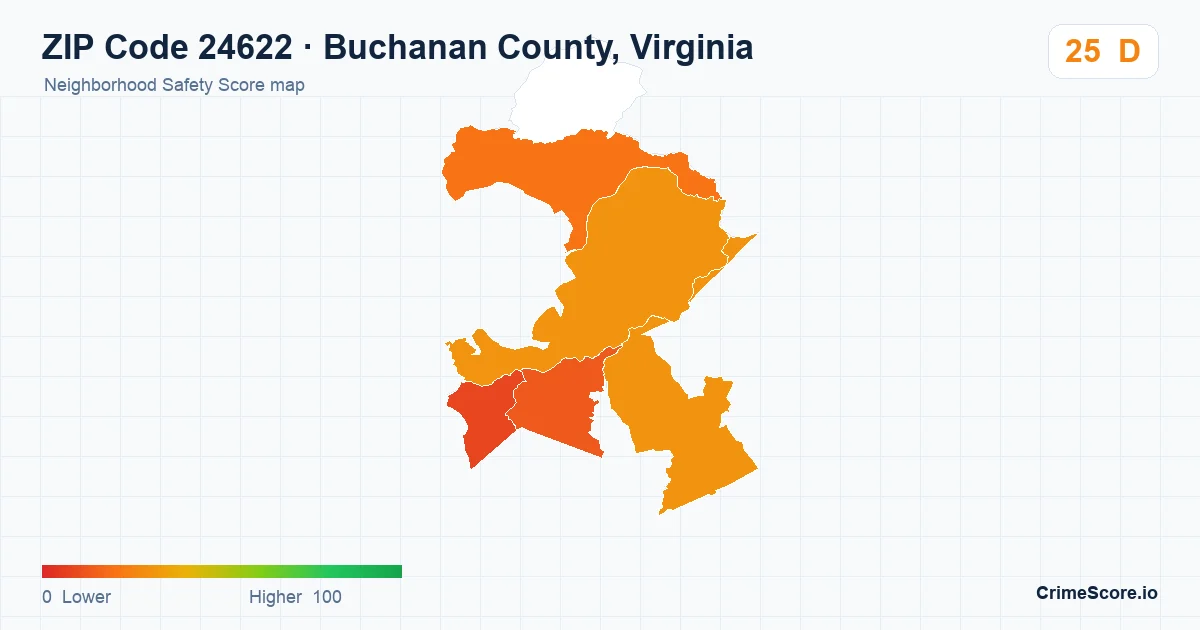 ZIP Code 24622 in Buchanan County, Virginia neighborhood Safety Score map