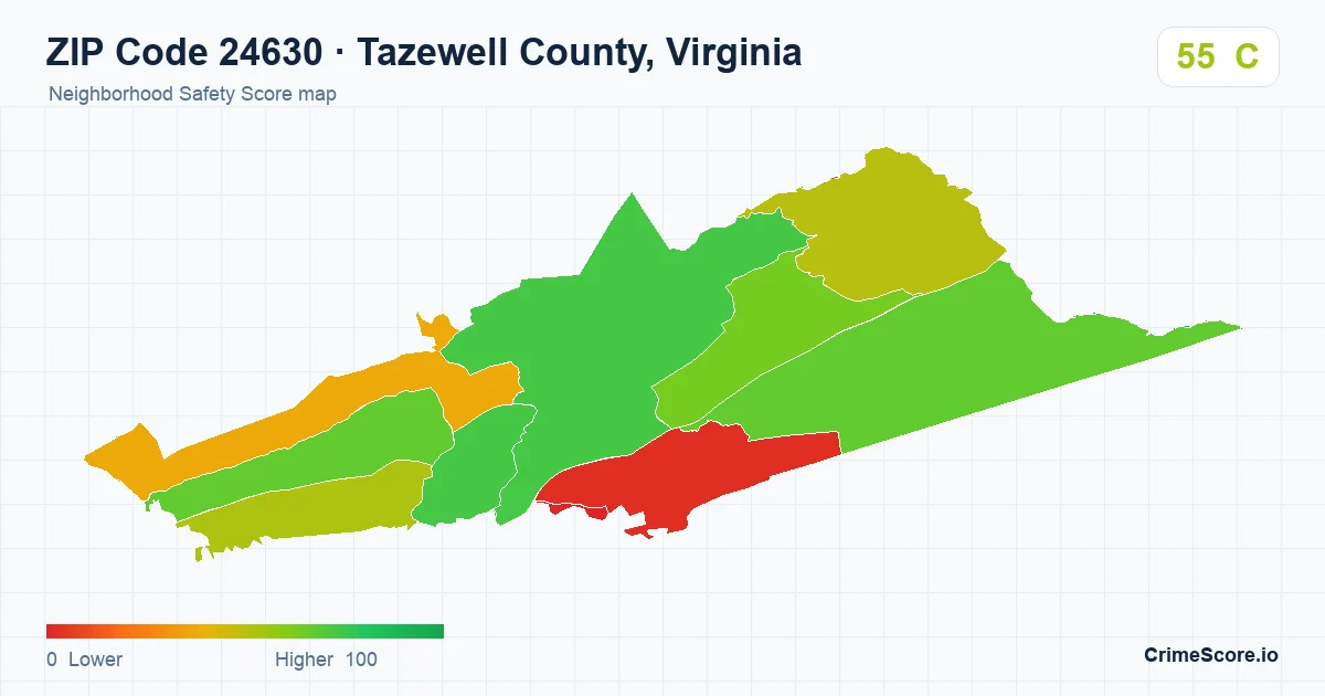ZIP Code 24630 in Tazewell County, Virginia neighborhood Safety Score map