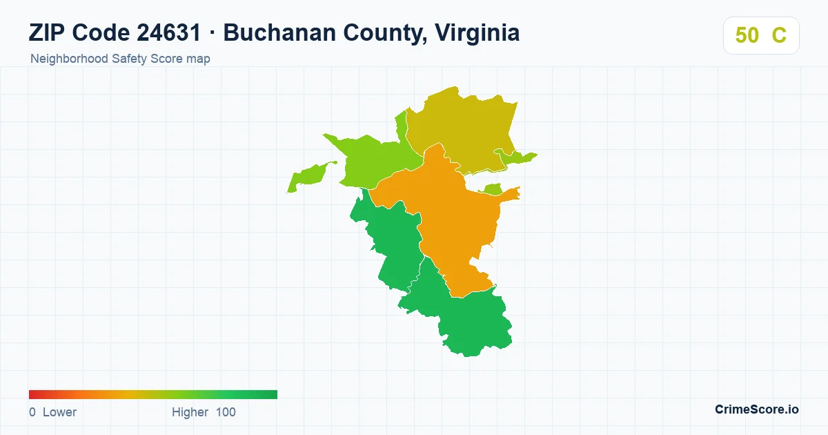 ZIP Code 24631 in Buchanan County, Virginia neighborhood Safety Score map