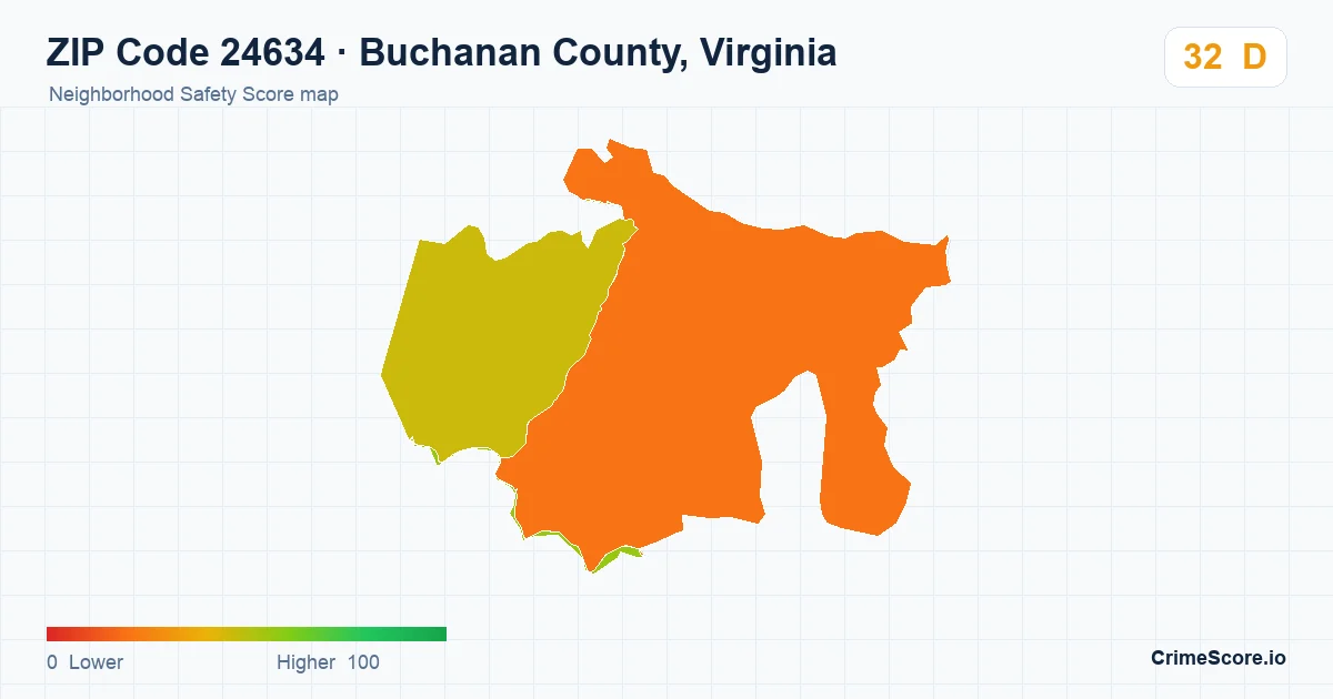 ZIP Code 24634 in Buchanan County, Virginia neighborhood Safety Score map