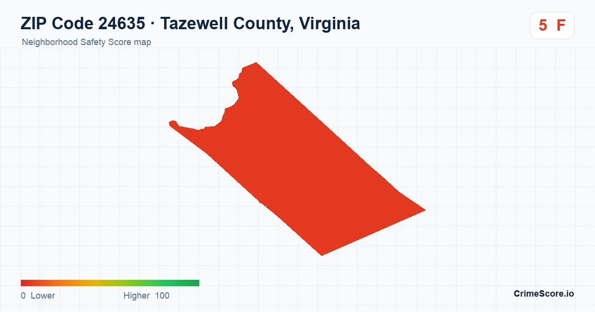 ZIP Code 24635 in Tazewell County, Virginia neighborhood Safety Score map