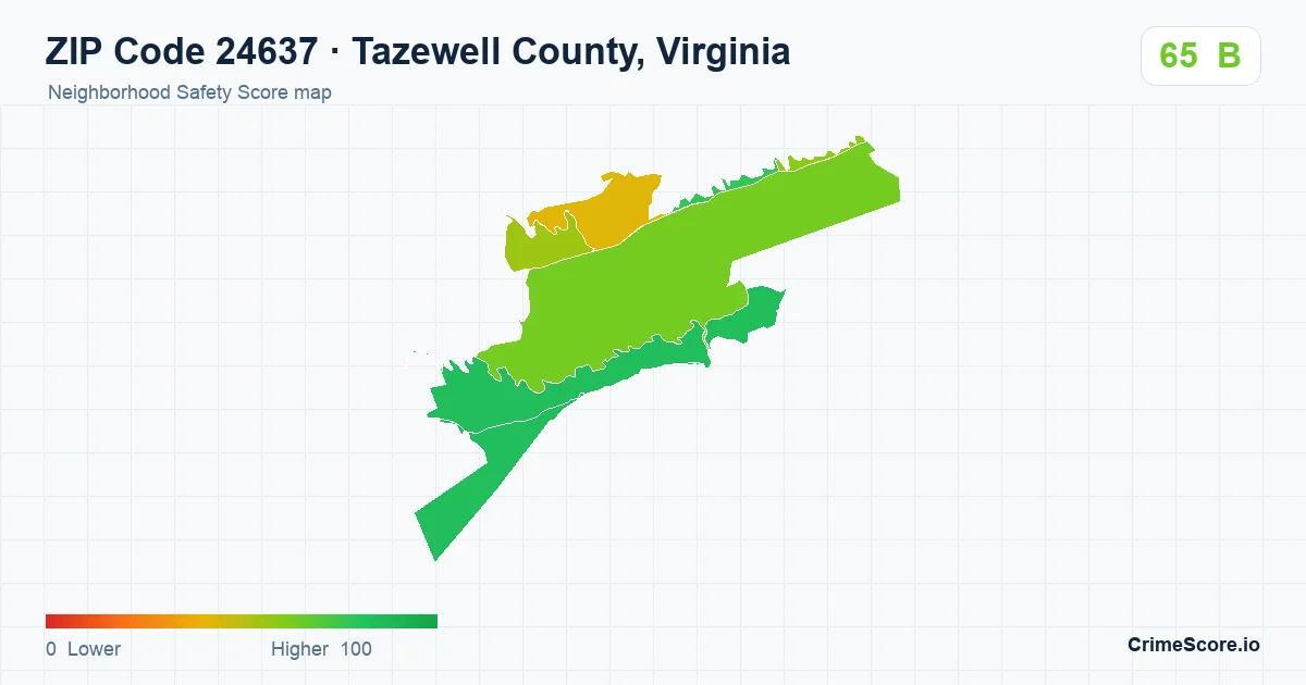 ZIP Code 24637 in Tazewell County, Virginia neighborhood Safety Score map