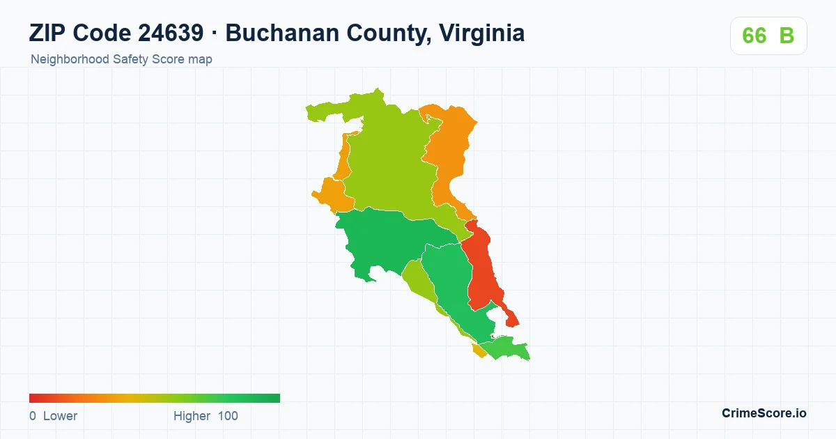ZIP Code 24639 in Buchanan County, Virginia neighborhood Safety Score map